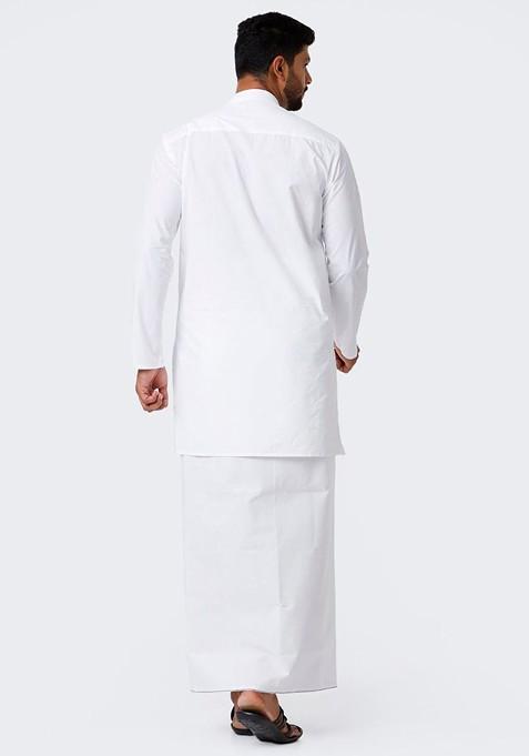 White Cotton Full Sleeve Kurta With Dhoti For Men