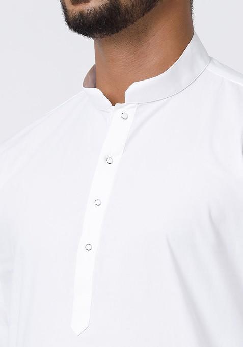 White Cotton Full Sleeve Kurta With Dhoti For Men