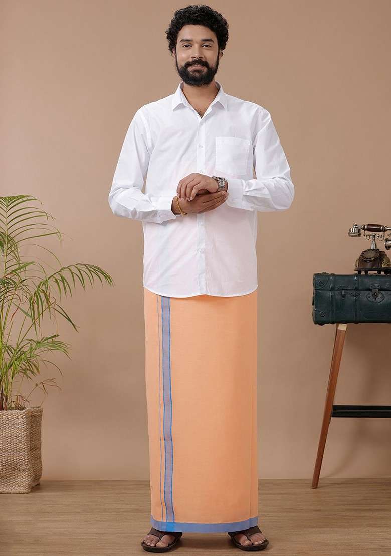 Shirt With Coral Dhoti Set For Men - Indya