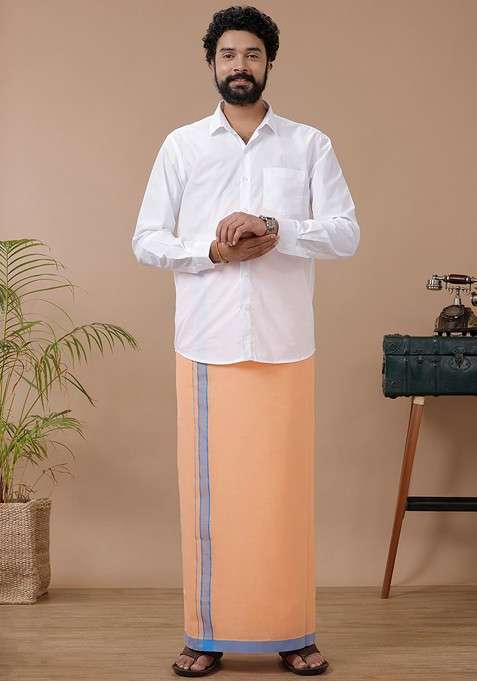 Shirt With Coral Dhoti Set For Men