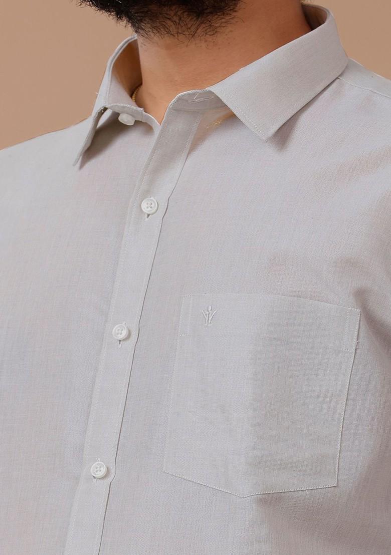 White Cotton Blend Dhoti And Full Sleeves Shirt Set For Men - Indya