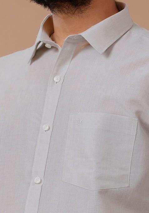 White Cotton Blend Dhoti And Full Sleeves Shirt Set For Men