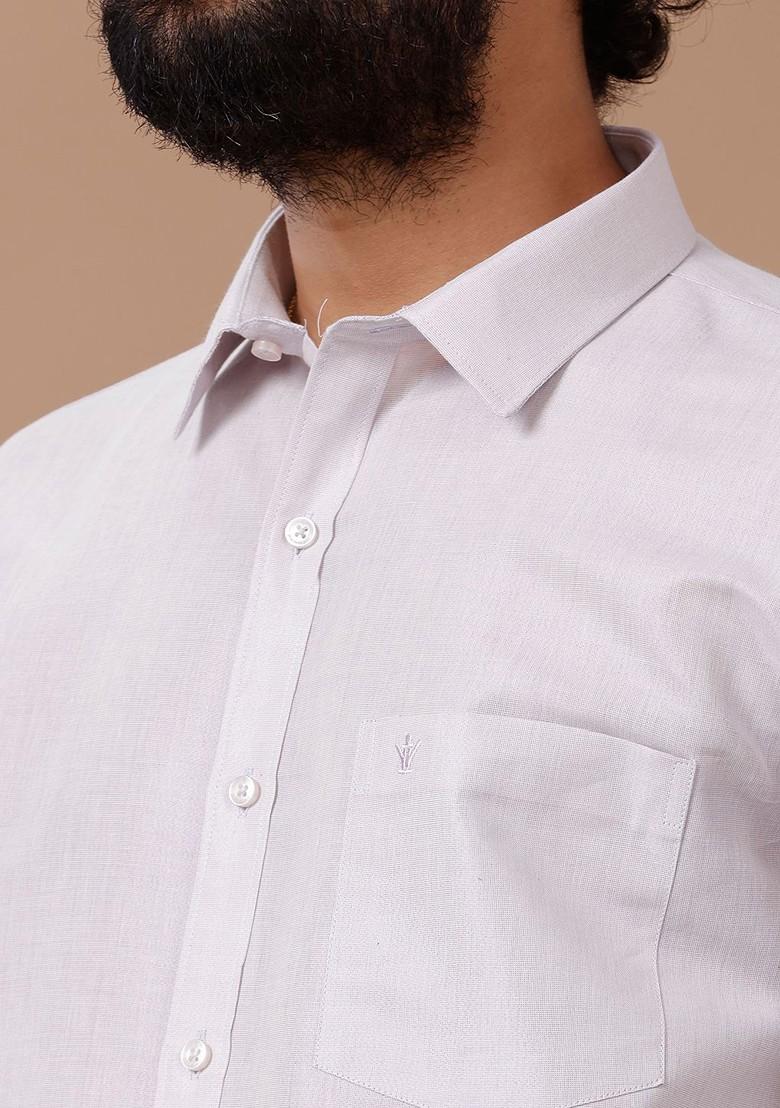 Lavender Cotton Blend Dhoti And Full Sleeves Shirt Set For Men - Indya