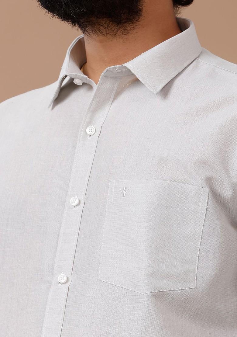 Grey Cotton Blend Dhoti And Full Sleeves Shirt Set For Men - Indya