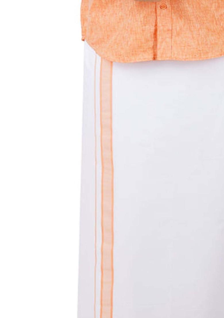 Orange Pure Cotton Shirt With Adjustable Dhoti For Men - Indya