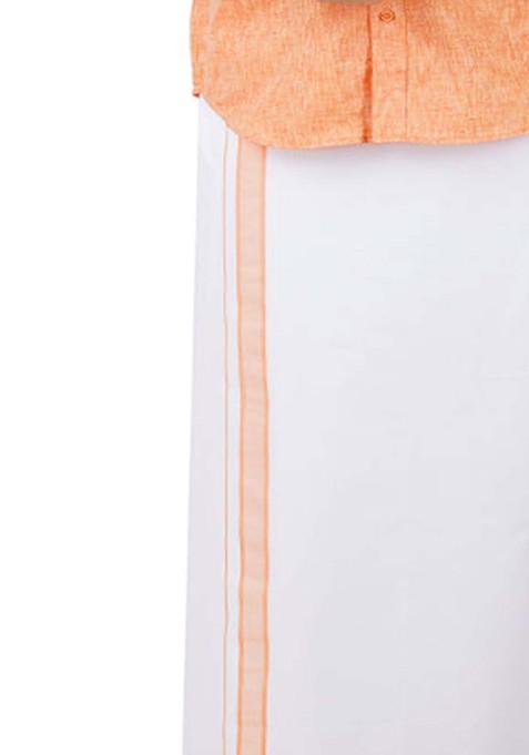 Orange Pure Cotton Shirt With Adjustable Dhoti For Men