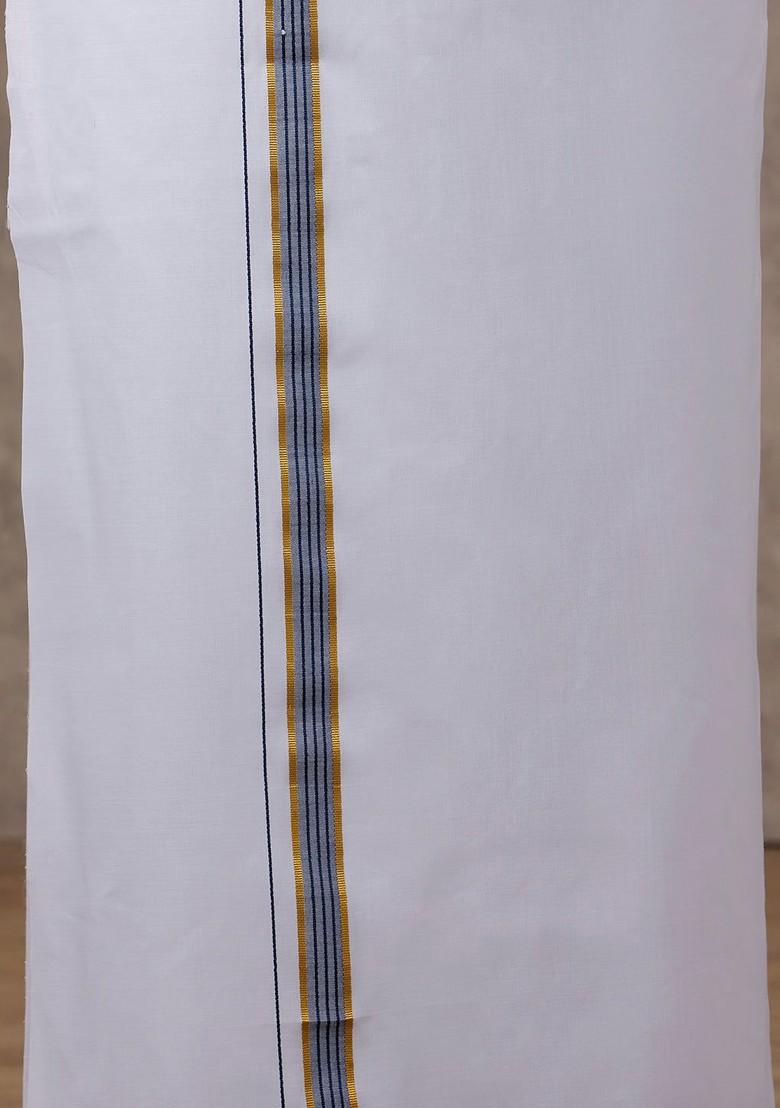 Blue Solid Traditional Cotton Shirt And Matching Fancy Border Dhoti For Men - Indya