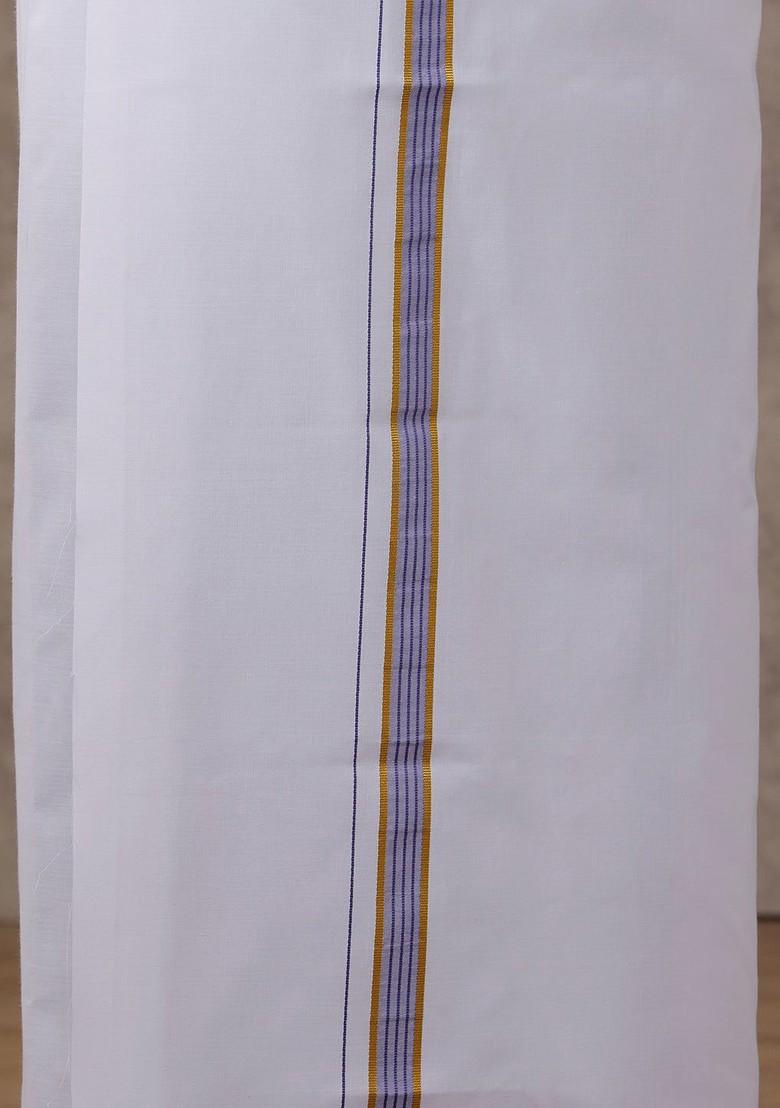 Blue Solid Traditional Cotton Shirt And Matching Fancy Border Dhoti For Men - Indya