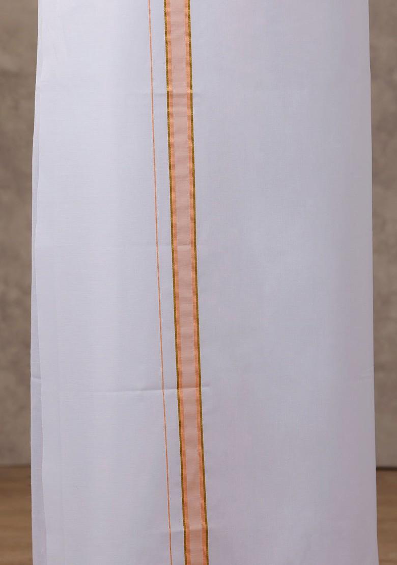 Orange Solid Traditional Cotton Shirt And Matching Fancy Border Dhoti For Men - Indya