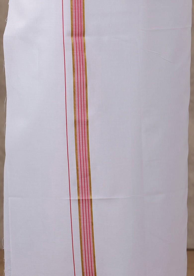 Pink Solid Traditional Cotton Shirt And Matching Fancy Border Dhoti For Men