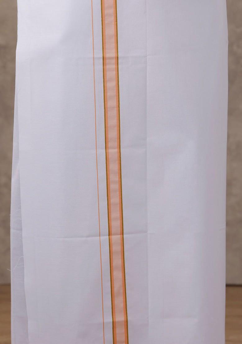 Orange Solid Traditional Cotton Shirt And Matching Fancy Border Dhoti For Men - Indya