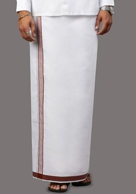 White Cotton Solid Single Layer Dhoti For Men