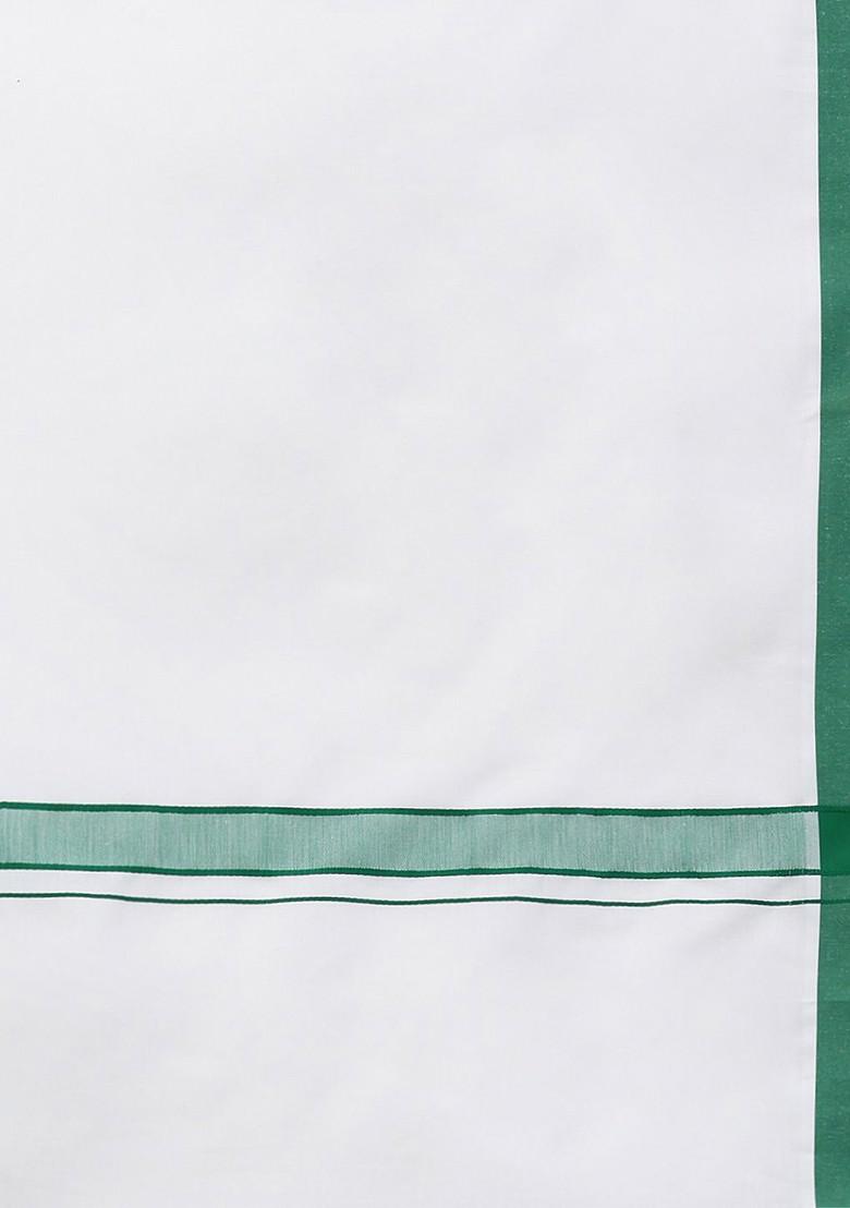 White Cotton Solid Single Layer Dhoti With Border For Men - Indya