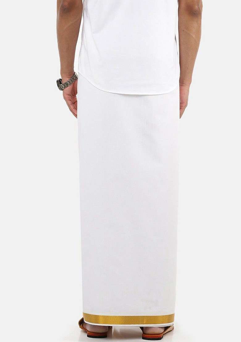 White Short Sleeves Pure Cotton Shirt With Dhoti For Men - Indya