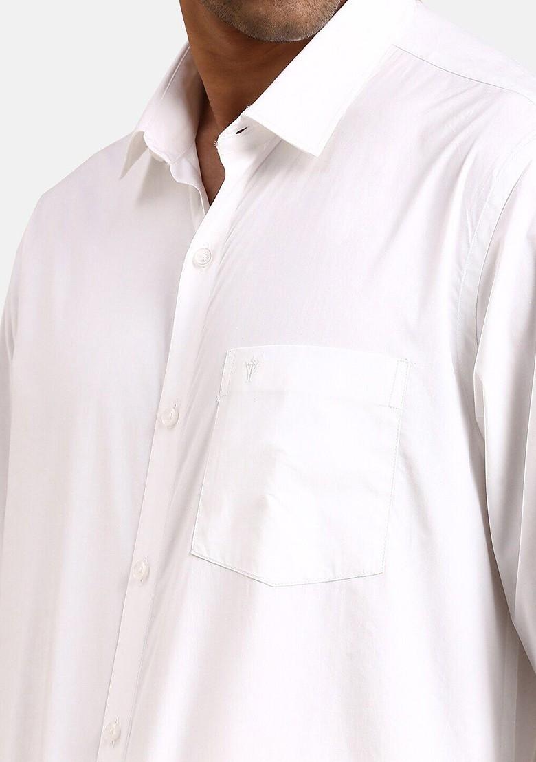White Pure Cotton Shirt Double Dhoti Towel And Belt For Men - Indya