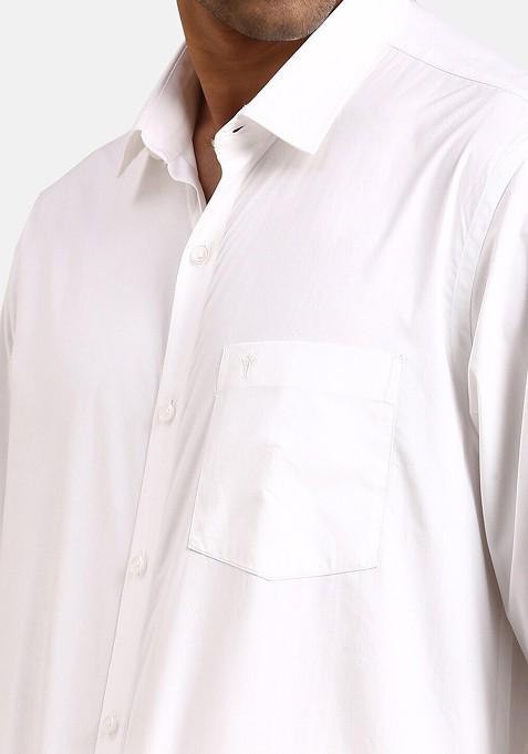 White Pure Cotton Shirt Double Dhoti Towel And Belt For Men
