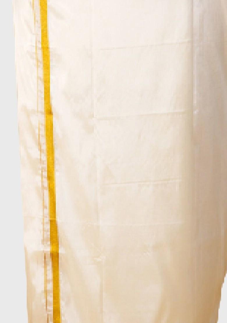 Cream Shirt With Panchakacham Dhoti And Towel Art Silk For Men - Indya