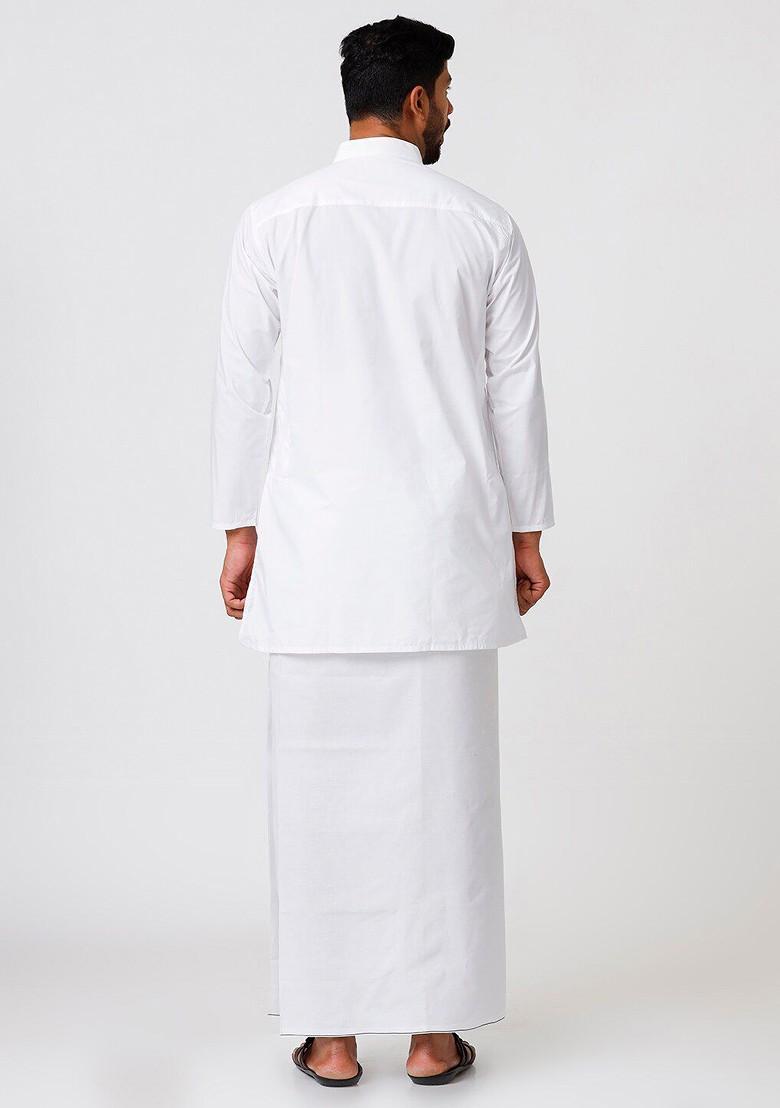 White Cotton Kurta With Dhoti For Men