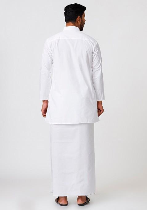 White Cotton Kurta With Dhoti For Men