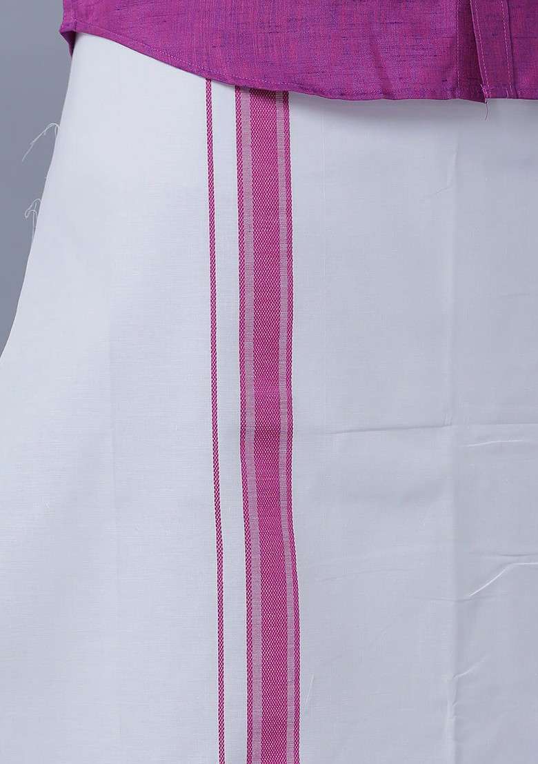 Purple Cotton Dhoti With Shirt For Men - Indya