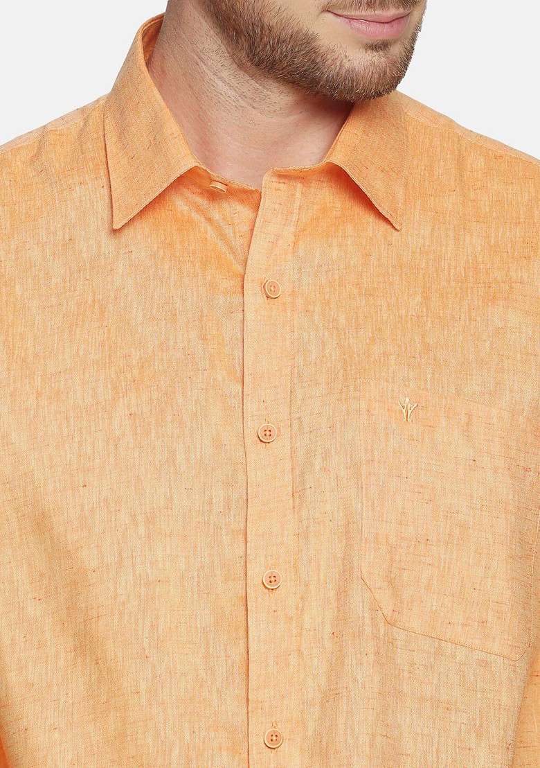 Orange Pure Cotton Yellow Full Sleeve Shirt And Dhoti Set For Men - Indya