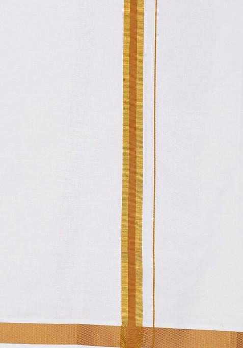 Gold Pure Cotton Yellow Half Sleeve Shirt And Dhoti Set For Men