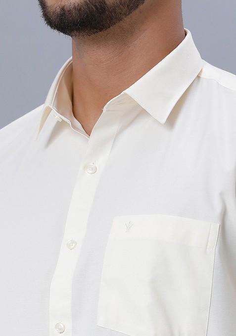 Cream Pure Cotton Shirt And Single Layer Dhoti For Men