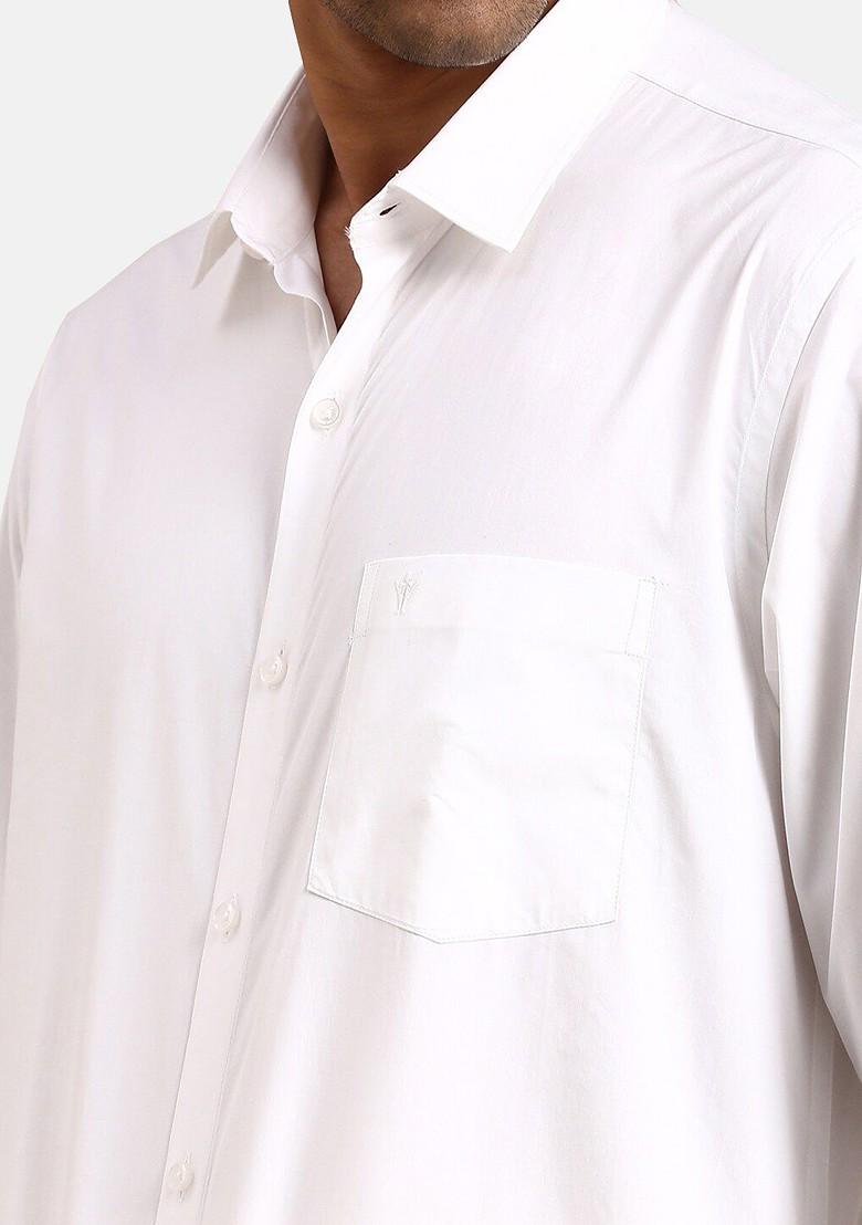 White Pure Cotton Shirt Double Dhoti Towel And Belt For Men - Indya