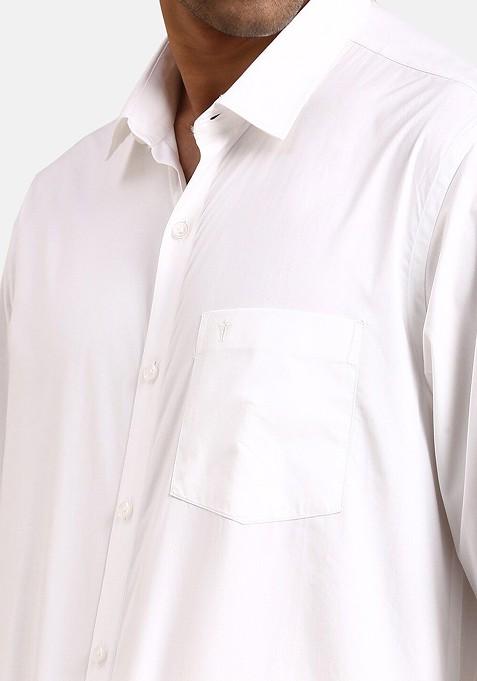 White Pure Cotton Shirt Double Dhoti Towel And Belt For Men