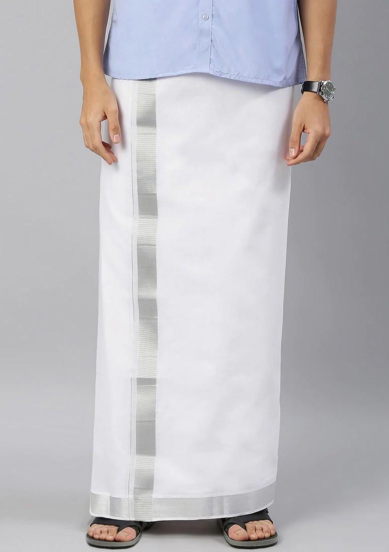 White Pure Cotton Dhoti For Men - Indya