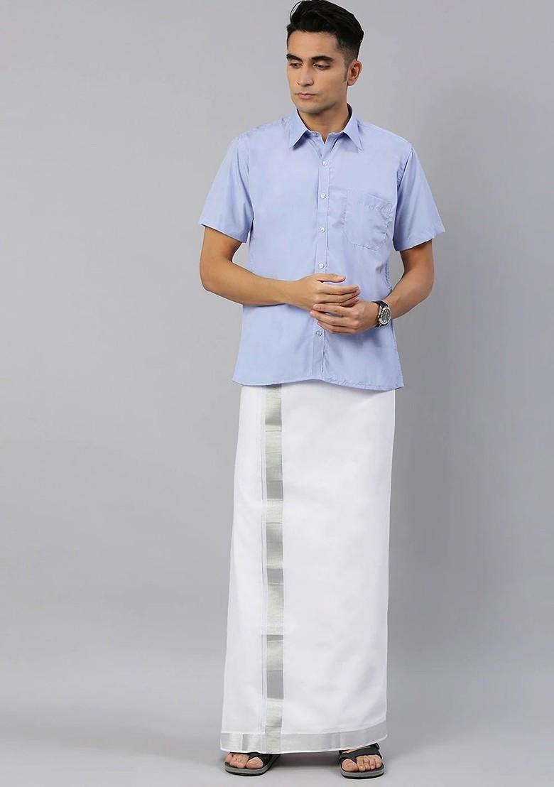 White Pure Cotton Dhoti For Men