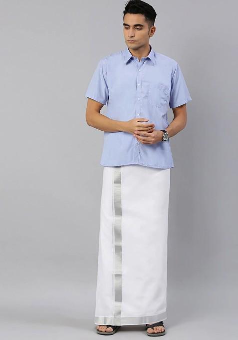 White Pure Cotton Dhoti For Men