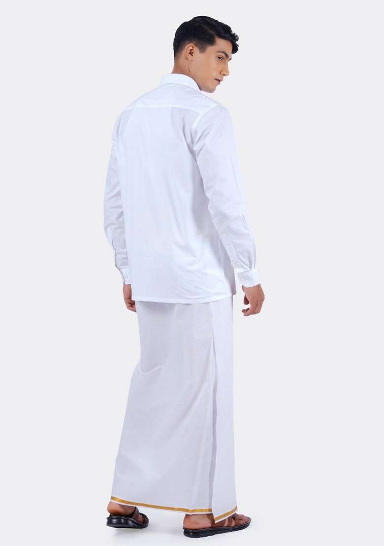 White Shirt With Dhoti For Men - Indya