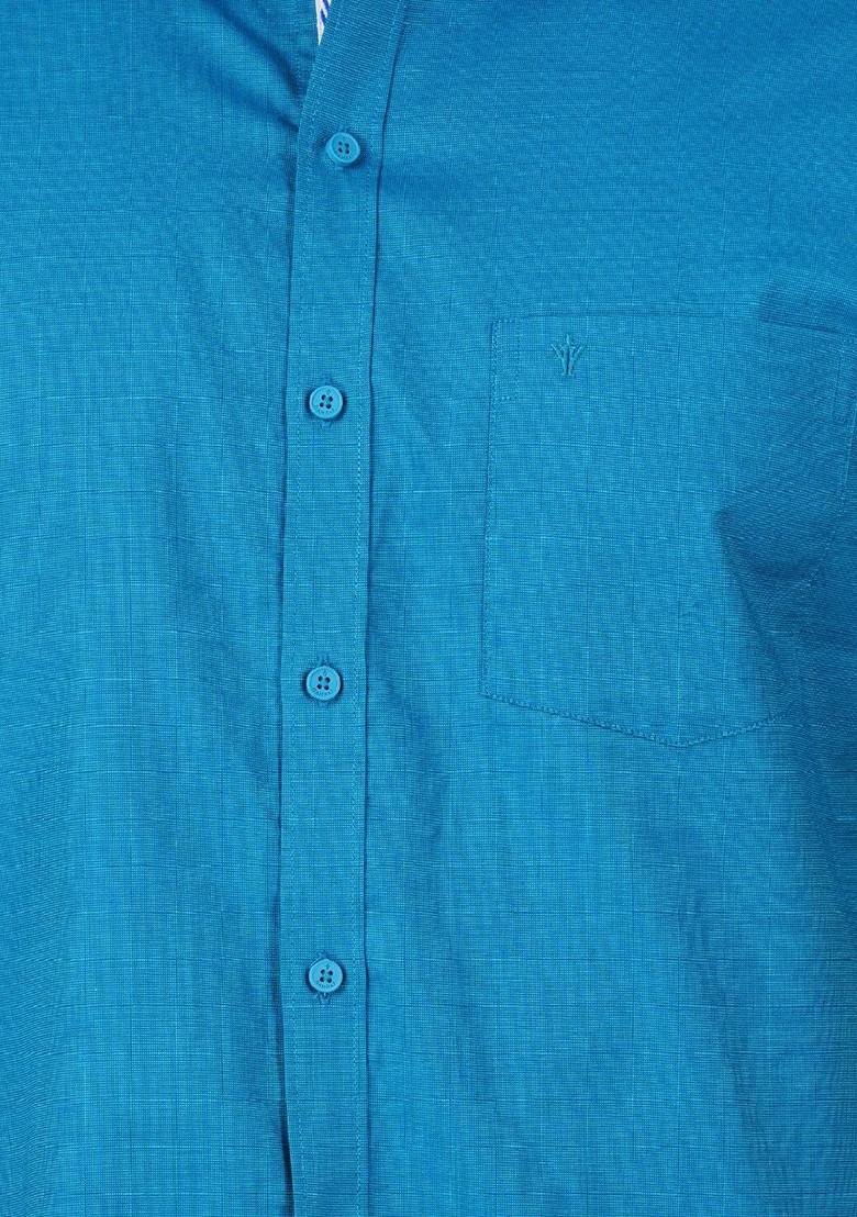 Blue Half Sleeve Shirt And Matching Border Dhoti For Men