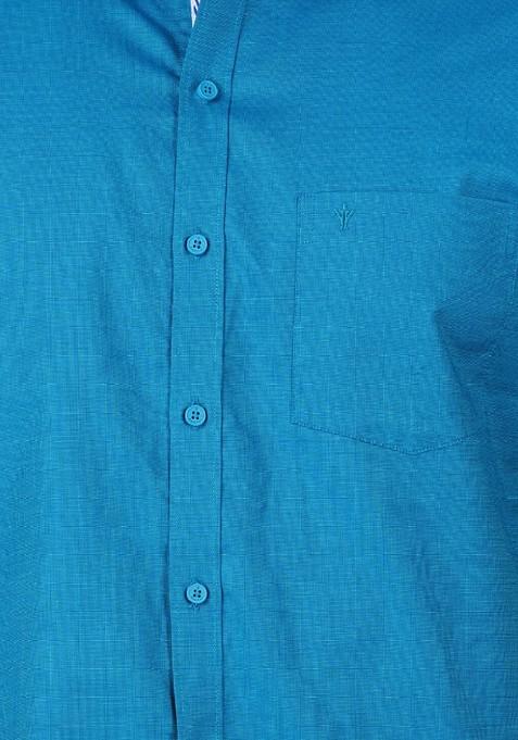 Blue Half Sleeve Shirt And Matching Border Dhoti For Men