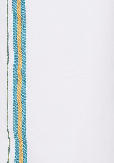 Blue Half Sleeve Shirt And Matching Border Dhoti For Men