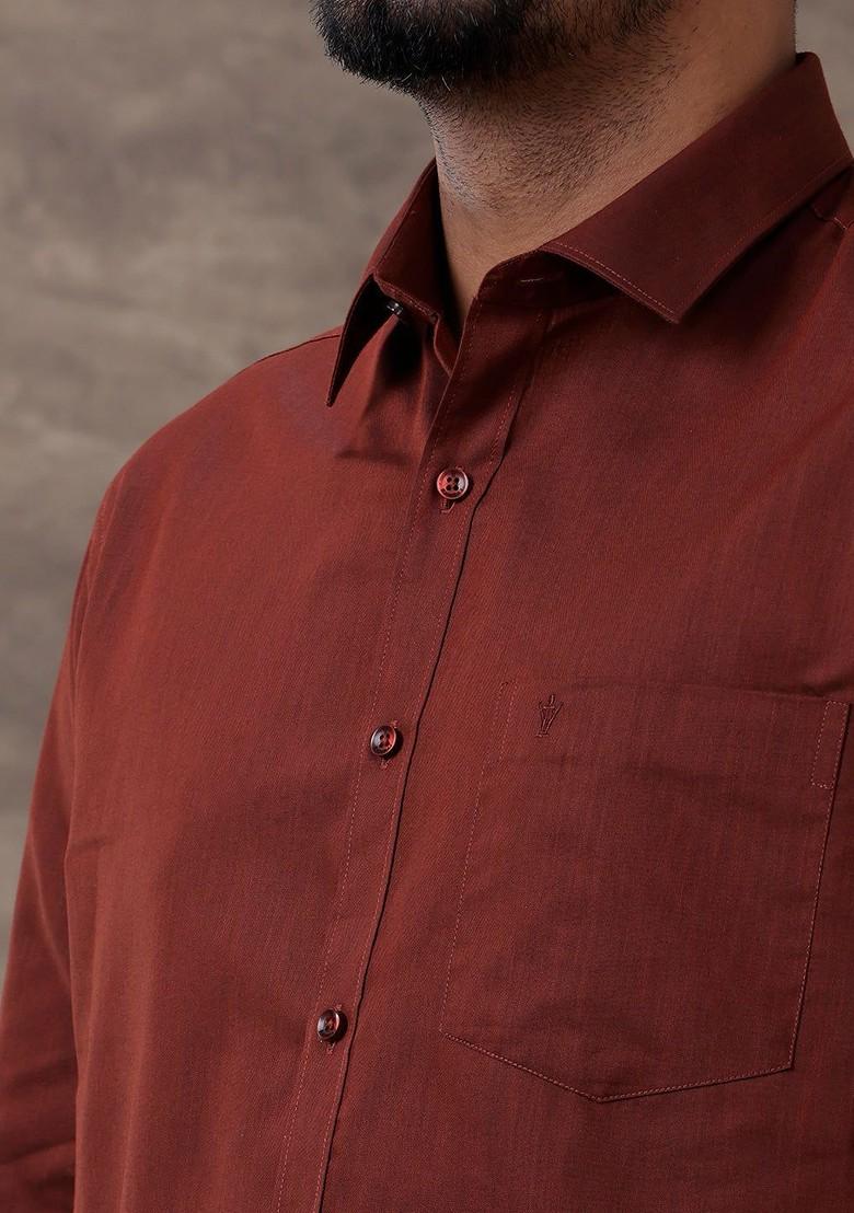 Brown Full Sleeve Shirt With Fancy Border Dhoti For Men
