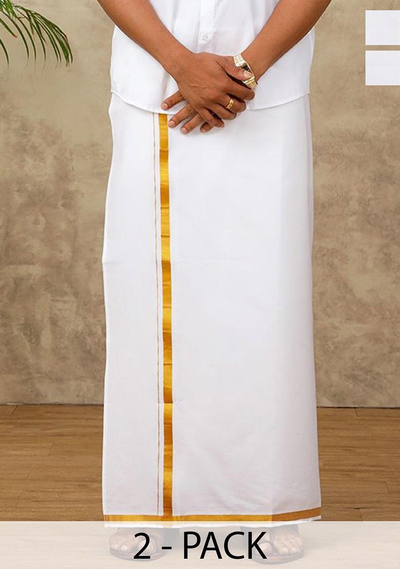 White Cotton Dhoti With Adjustable Pocket Dhoti With Zipper For Men