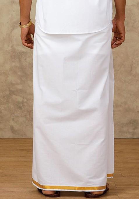 White Cotton Dhoti With Adjustable Pocket Dhoti With Zipper For Men