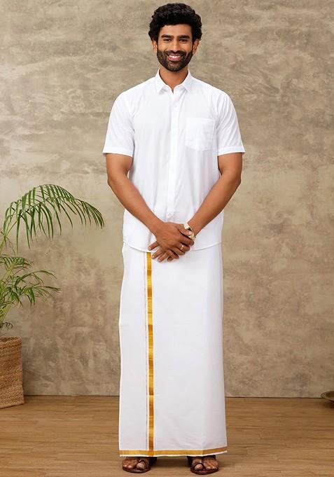 White Cotton Dhoti With Adjustable Pocket Dhoti With Zipper For Men