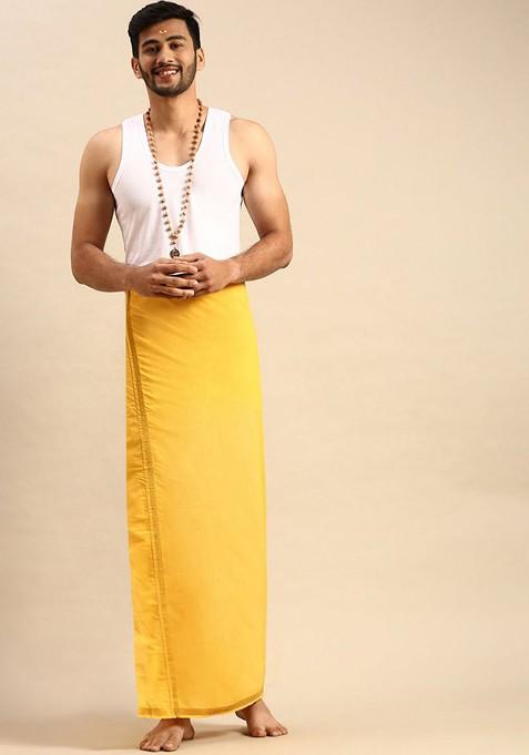 Yellow Zari Border Dhoti For Men — view on Indya