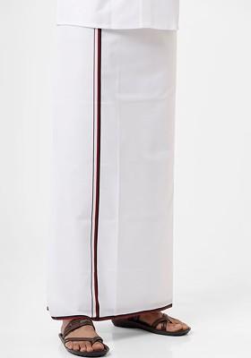 White Solid Single Layer Cotton Dhoti For Men