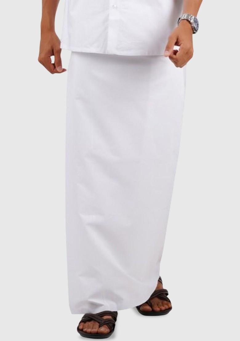 White Cotton White Solid Single Layer Dhoti Prayer Dhoti For Men - Indya