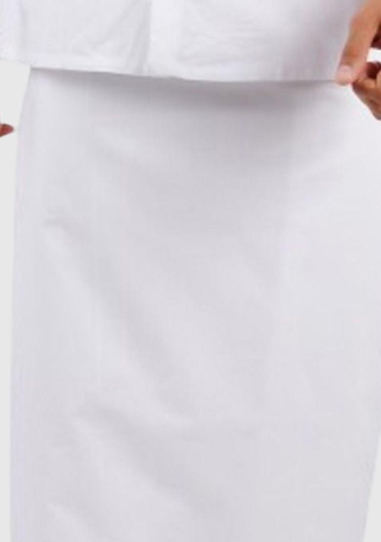 White Cotton White Solid Single Layer Dhoti Prayer Dhoti For Men