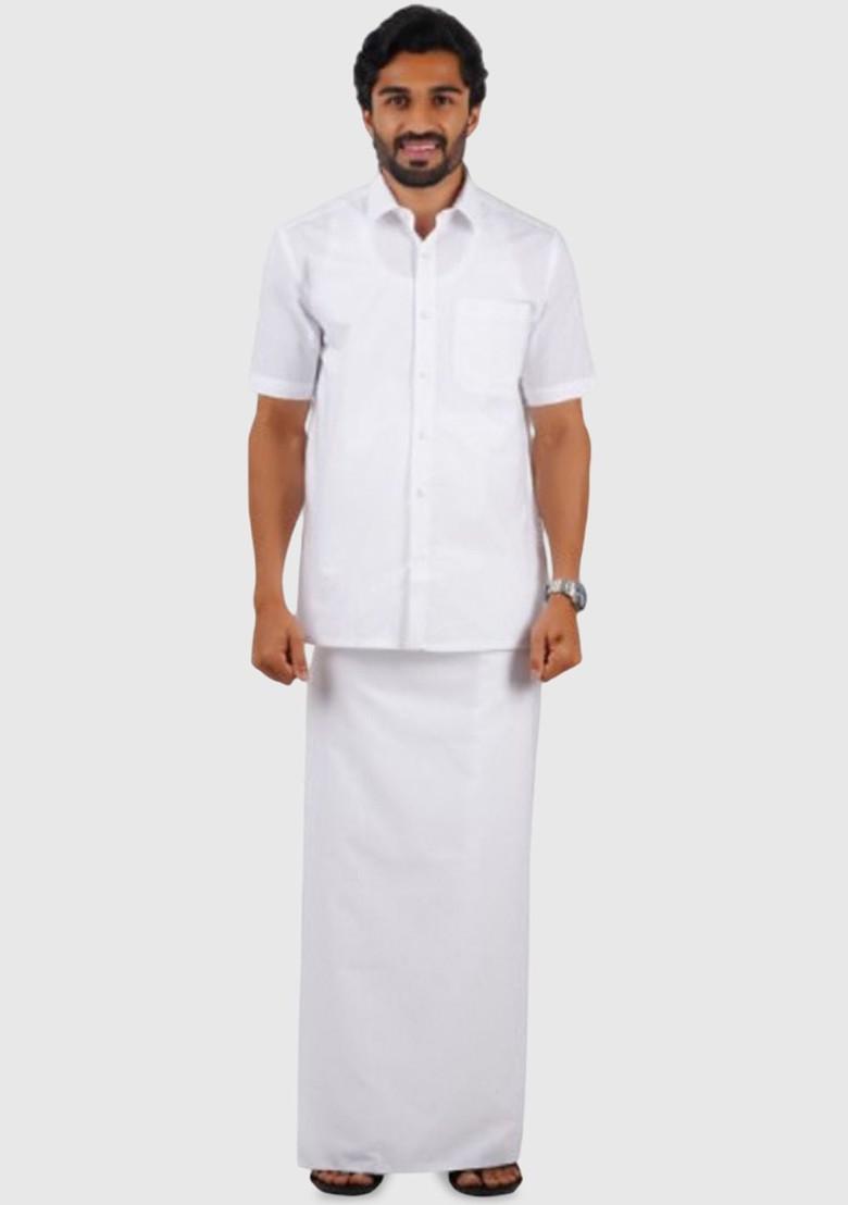 White Cotton White Solid Single Layer Dhoti Prayer Dhoti For Men - Indya