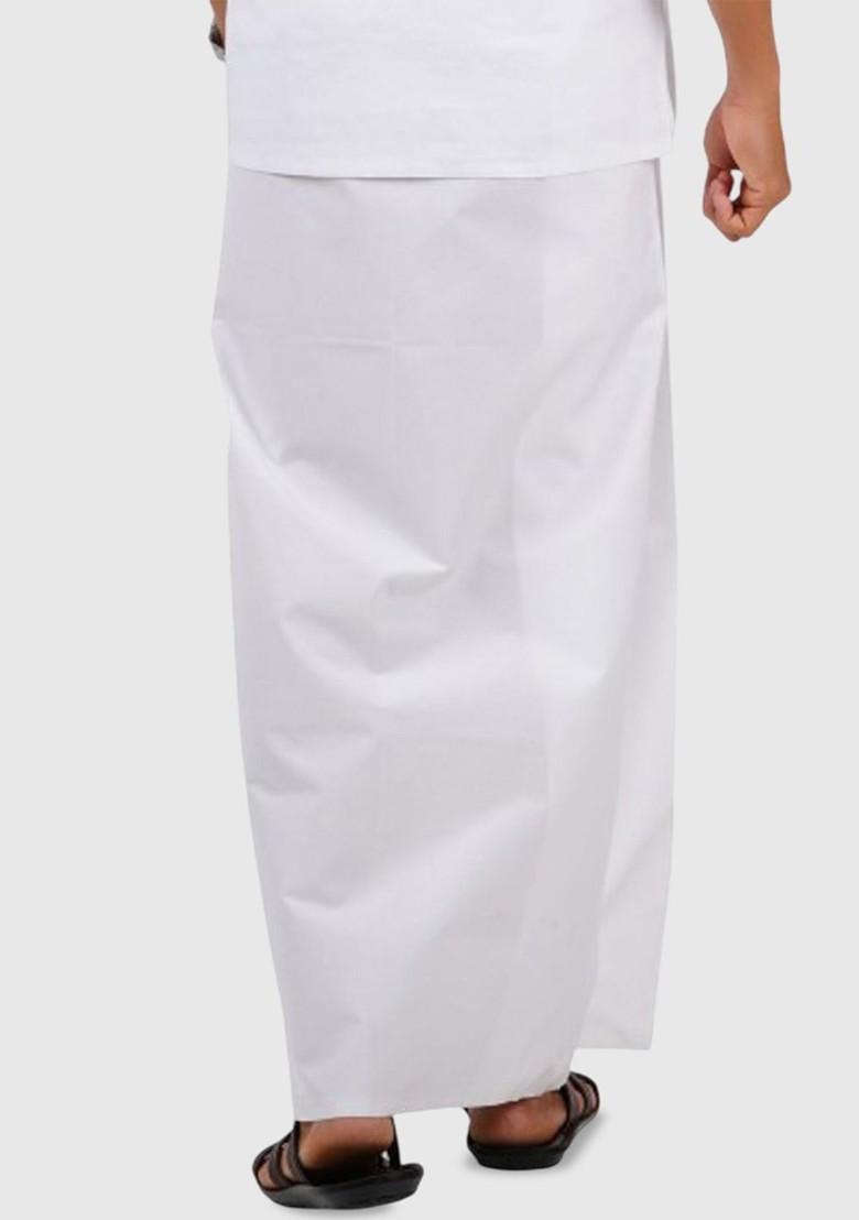 White Cotton White Solid Single Layer Dhoti Prayer Dhoti For Men
