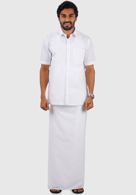 White Cotton White Solid Single Layer Dhoti Prayer Dhoti For Men
