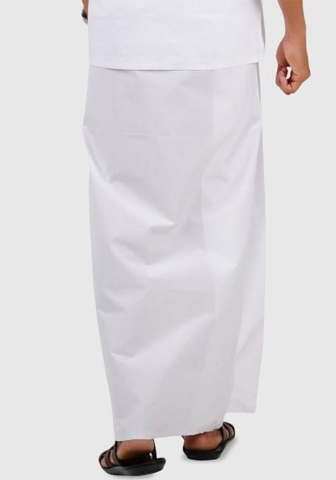 White Cotton White Solid Single Layer Dhoti Prayer Dhoti For Men