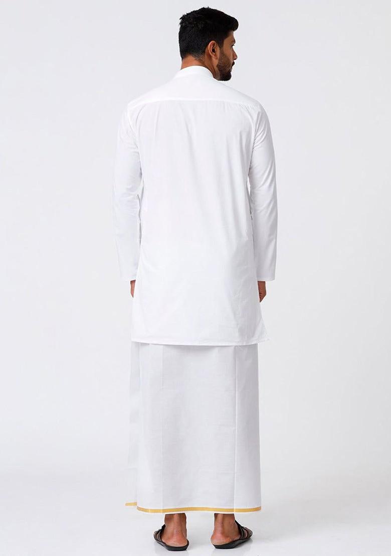 Pure Cotton Kurta With Dhoti Set For Men - Indya