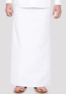 White Cotton Solid Single Layer Prayer Dhoti For Men